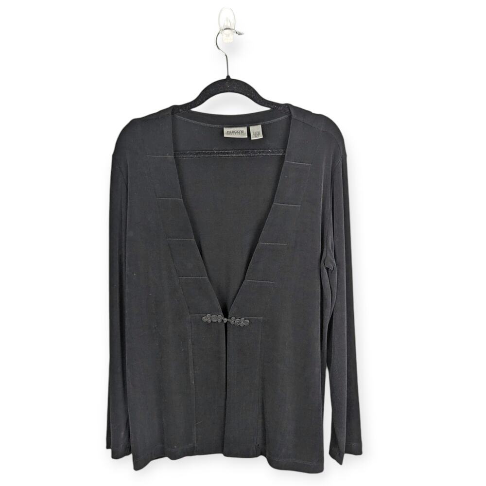 Chico's Travelers Stretch Black V-neck Single Knot Button Size 2 Large‎ Casual